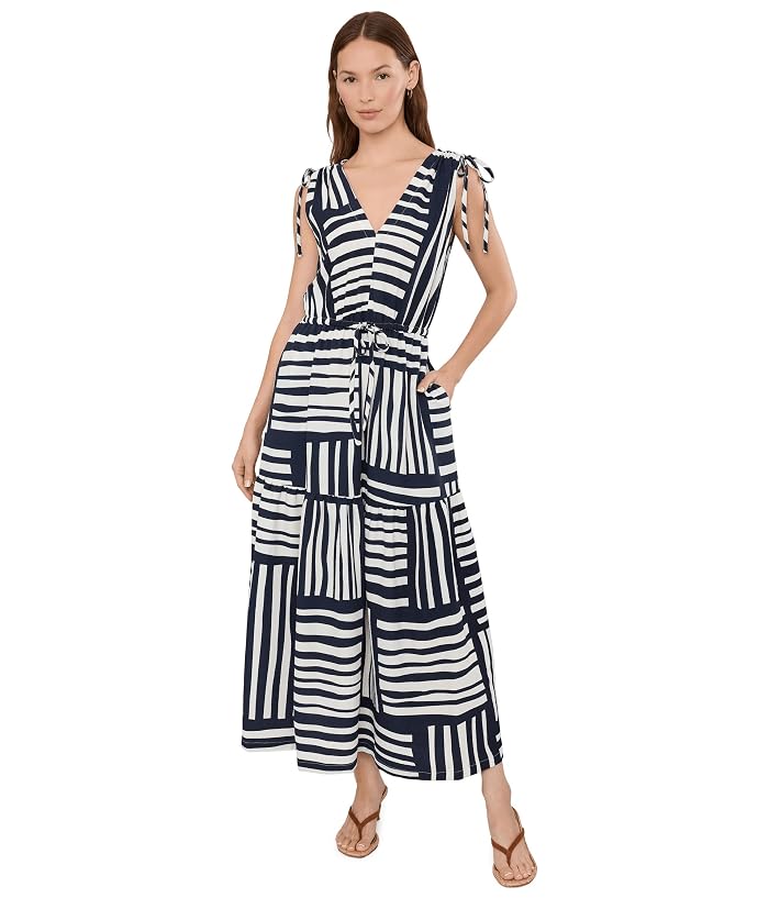 Calvin Klein Sleeveless V-Neck Striped Gauze Midi
