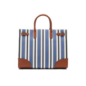Lauren Ralph Lauren Striped Canvas Large Devyn Tote Bag