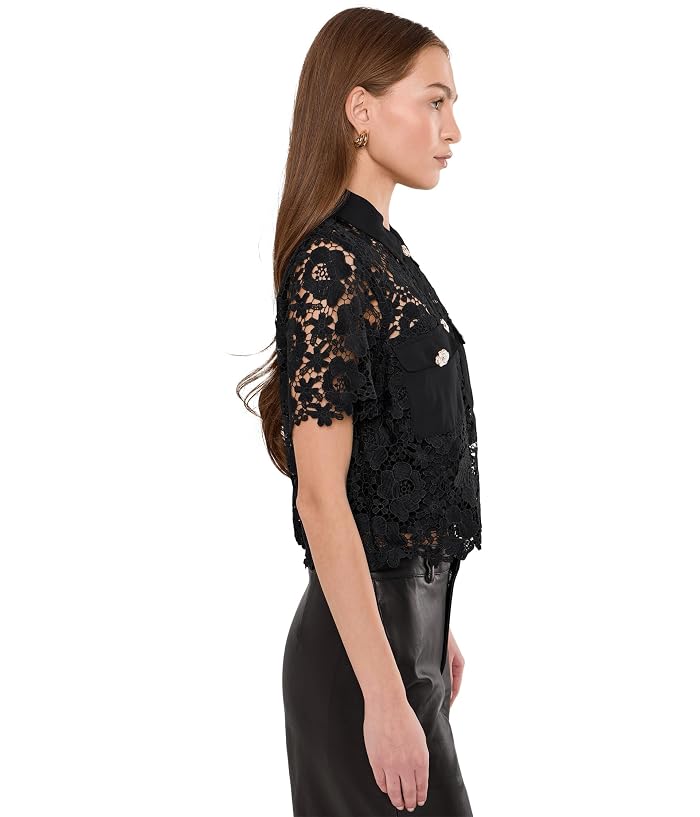 CeCe Patch Pocket Short Sleeve Lace Button Down - Image 3