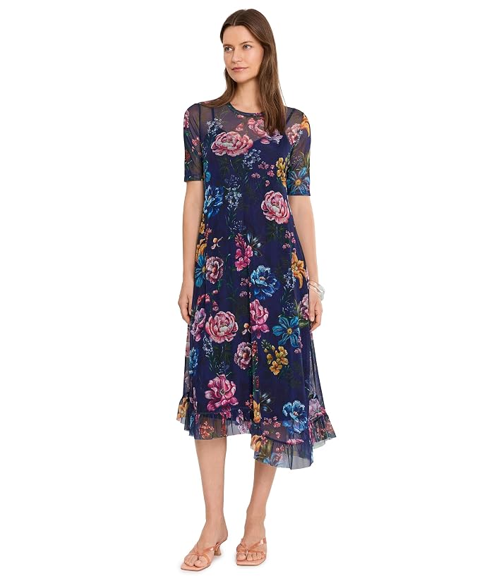 Johnny Was Mesh Elbow Sleeve Asymmetric Hem Dress (Slip) - Image 2