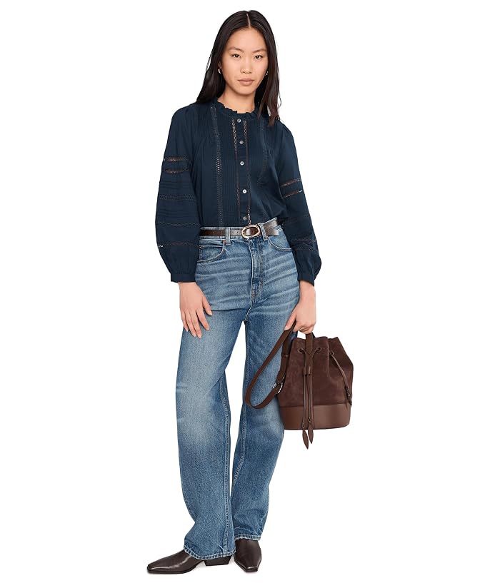Madewell High-Neck Lace-Insert Pintuck Top - Image 2
