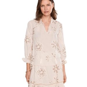 Vince Camuto Split Neck Tie Blouse