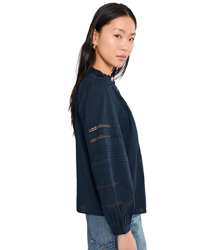 Madewell High-Neck Lace-Insert Pintuck Top - Image 3