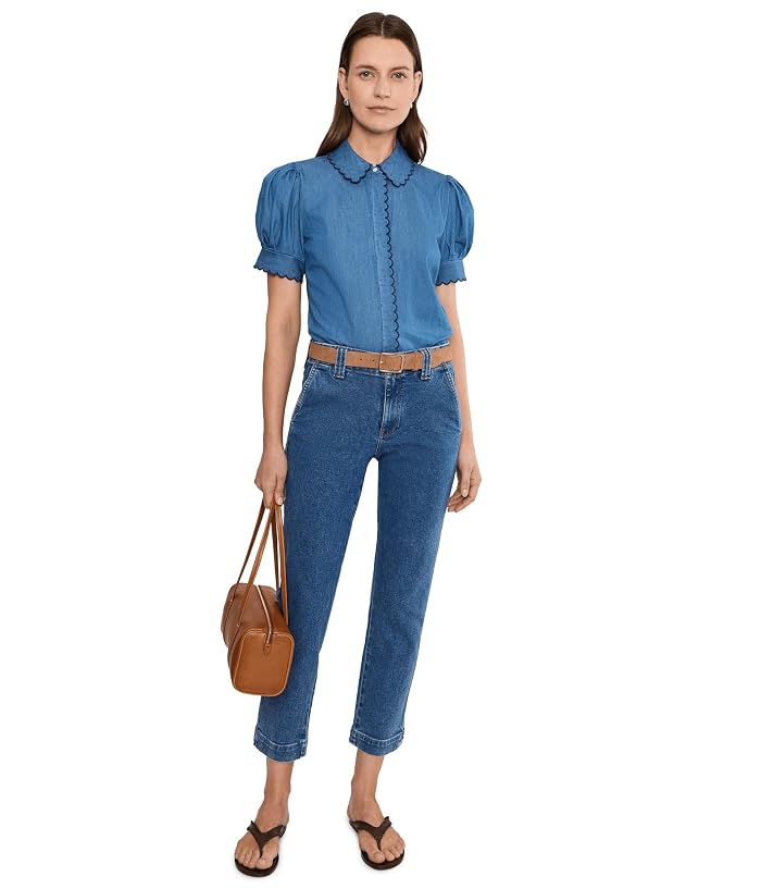 CeCe Short Sleeve Scallop Button-Up Top - Image 2