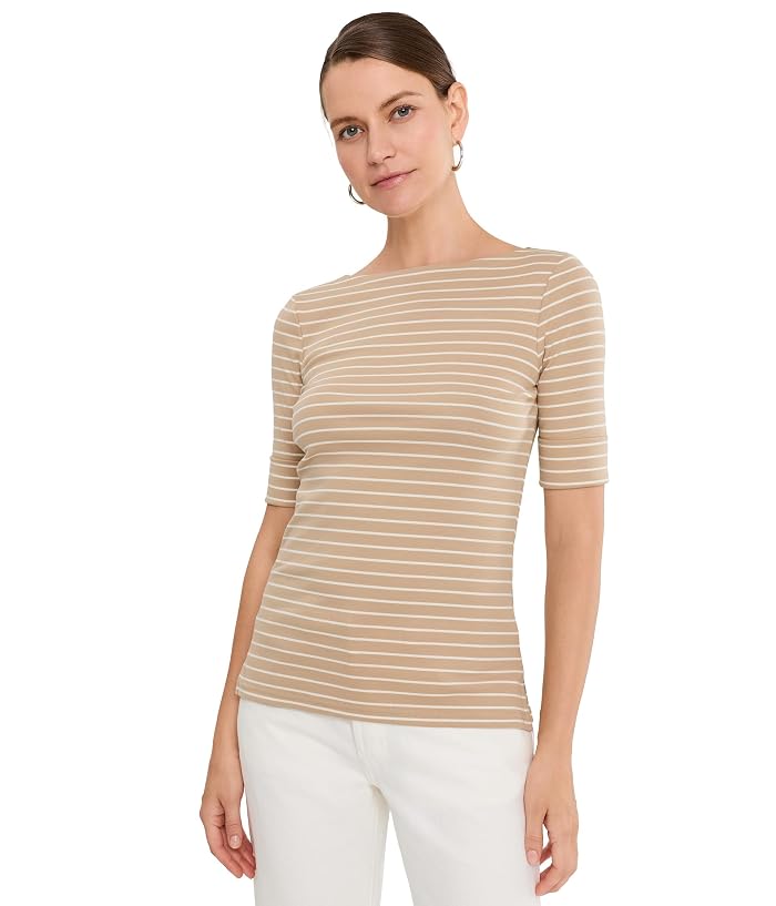 Lauren Ralph Lauren Striped Stretch Cotton Boatneck Tee