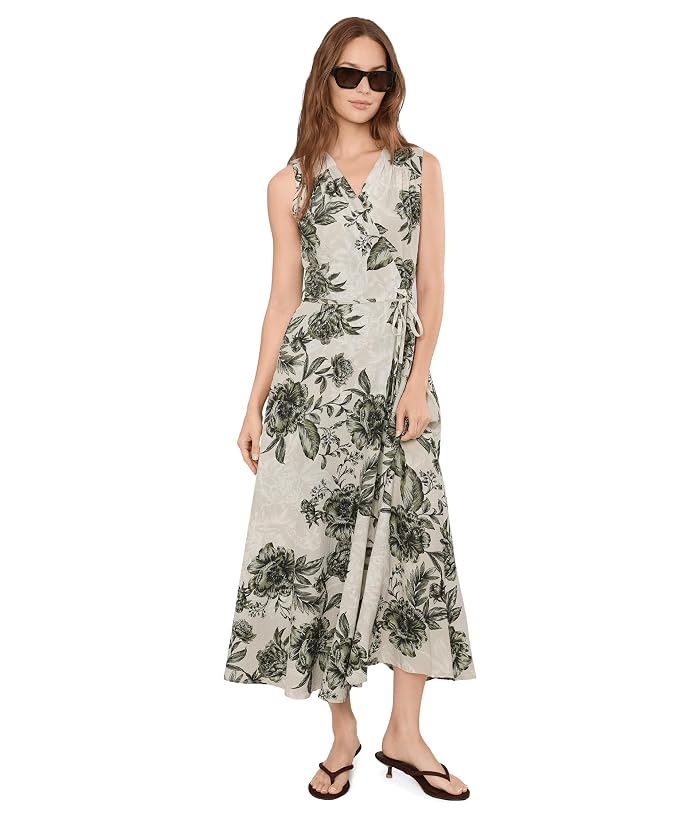Calvin Klein Sleeveless V-Neck Floral Gauze Faux Wrap Dress - Image 2