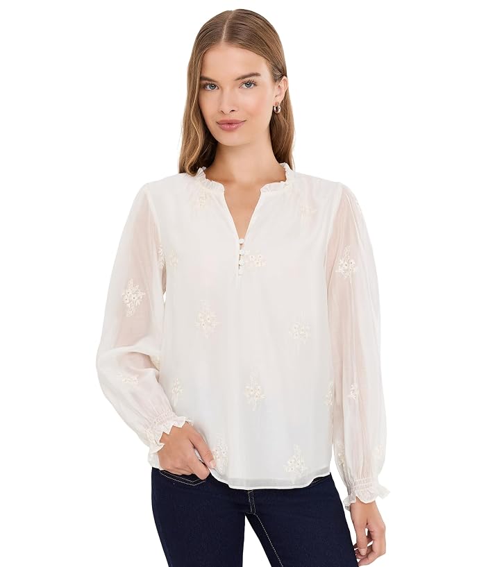 CeCe Long Sleeve Ruffle Neck Top