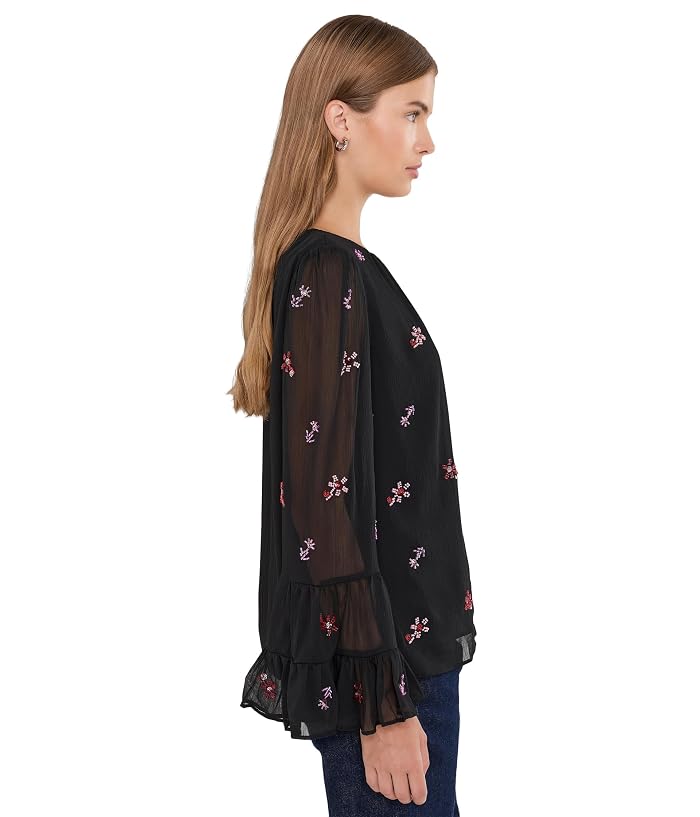 CeCe Beaded Long Sleeve Double Ruffle Cuff with Shirred Neck - Image 3