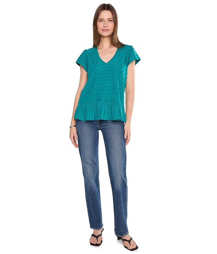 Liverpool Los Angeles Short Sleeve V-Neck Knit Top with Miter Detail - Image 2