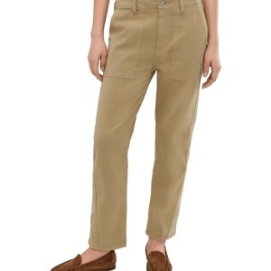 AG Jeans Analeigh Mid-Rise Utility Pants in Khaki Sand