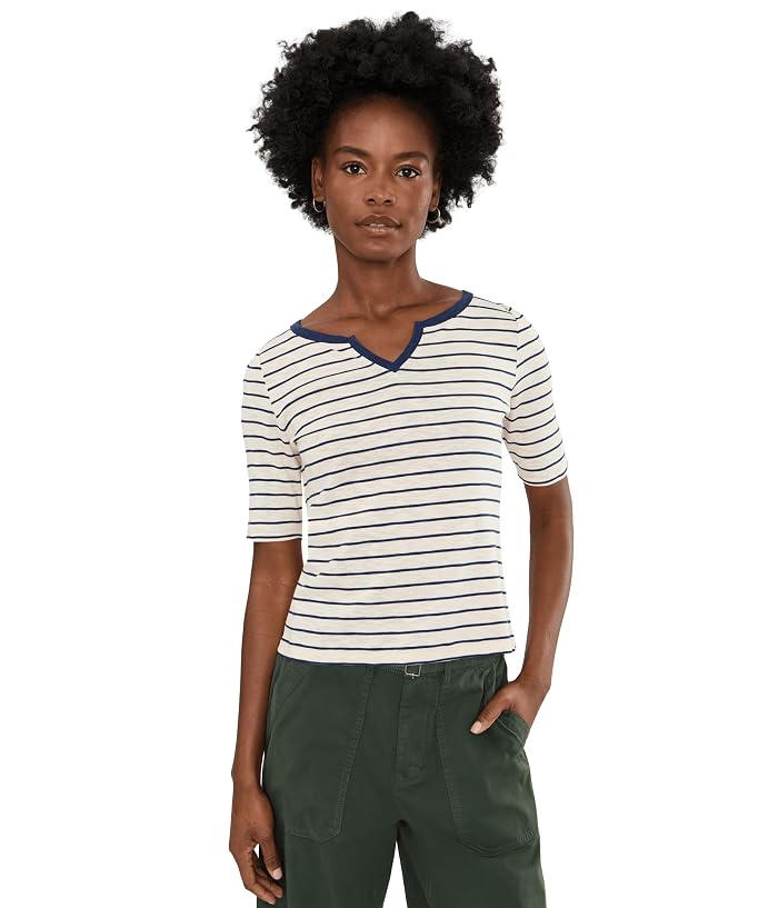 NIC+ZOE Nzt Elbow Sleeve Stripe Notch Tee