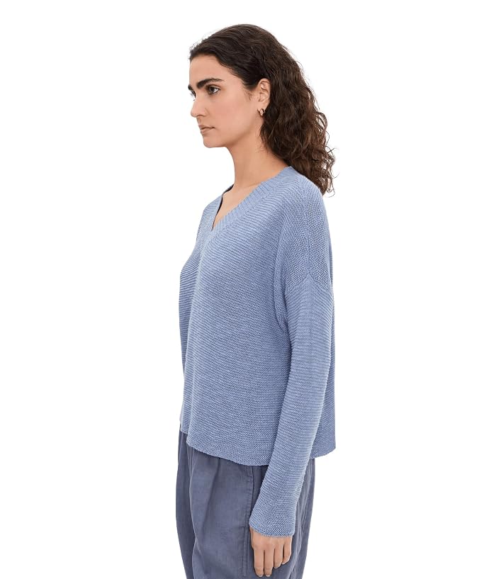 Eileen Fisher Organic Linen Cotton Slub V-Neck Sweater - Image 3