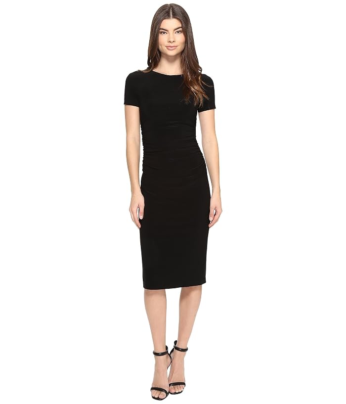 Norma Kamali Short Sleeve Crew Neck Shirred Waist Dress