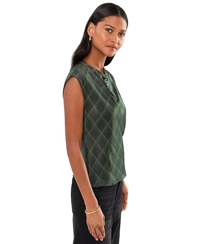 Vince Diamond Plaid On Draped Cowl Neck - Image 3
