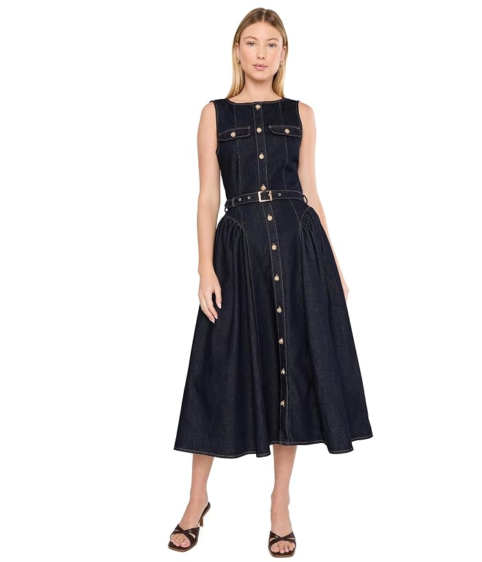 Avec Les Filles Sleeveless Denim Midi Dress