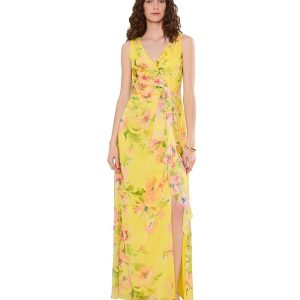Adrianna Papell Draped Floral Chiffon Gown