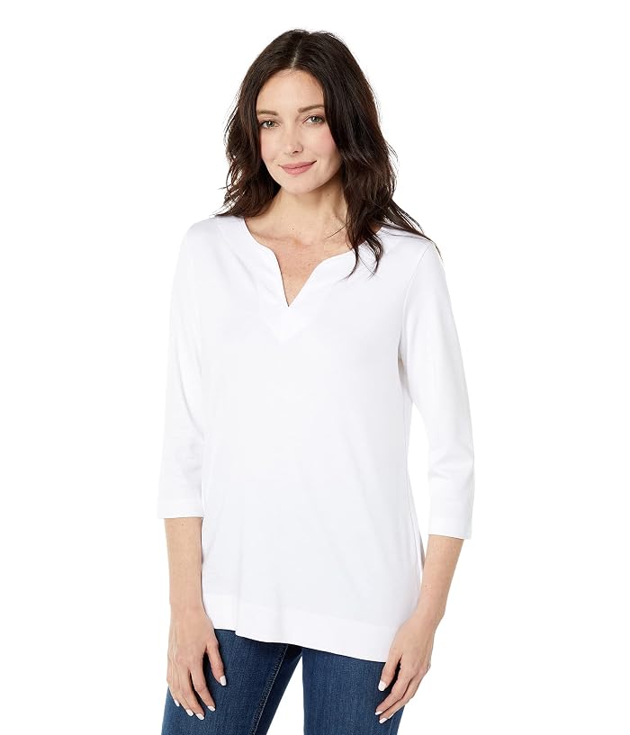 L.L.Bean Pima Tops Split-Neck Tunic 3/4 Sleeve