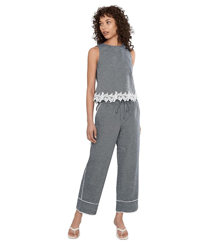 CeCe Linen Denim Elastic Waist Scallop Trim Pants - Image 2
