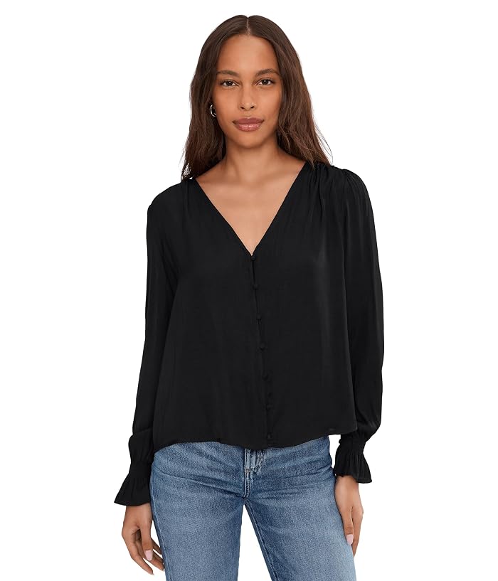 Liverpool Los Angeles Long Sleeve Button Front Woven Top With Smocking