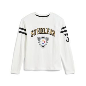 Junk Food Clothing Kids NFL Pittsburgh Steelers Striped Yoke Long Sleeve Tee (Little Kid/Big Kid)