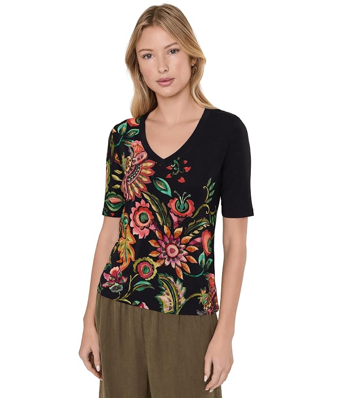 Johnny Was The Janie Favorite Fitted V-Neck Elbow Sleeve Tee