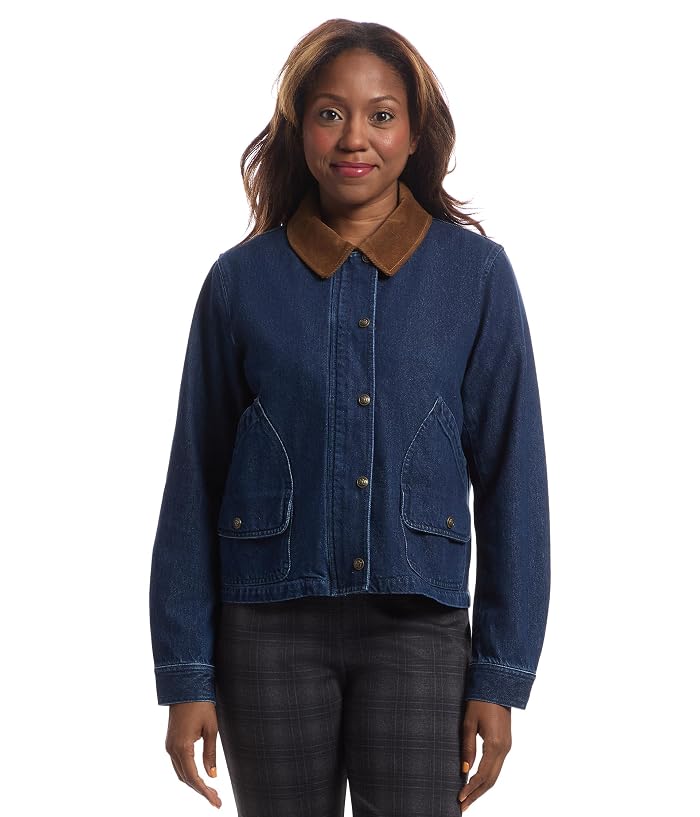 Elliott Lauren Barn Jacket - Snap Closure Denim Jacket with Patch Pockets and Corduroy Collar
