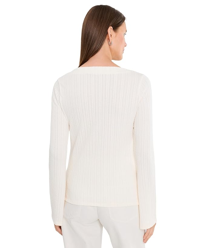 Liverpool Los Angeles Long Sleeve Boatneck Knit Top w/ Asymmetrical Button Placket - Image 4
