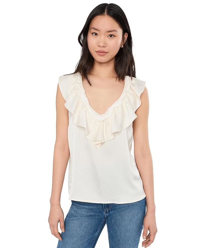 Liverpool Los Angeles Ruffle Front Sleeveless Woven To Knit Top