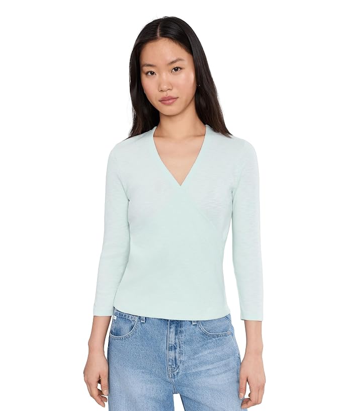 Lilla P Ribbed Slub 3/4 Sleeve Surplice