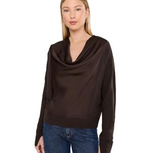 Liverpool Los Angeles Long Sleeve Drap Neck Woven Sweater Hybrid
