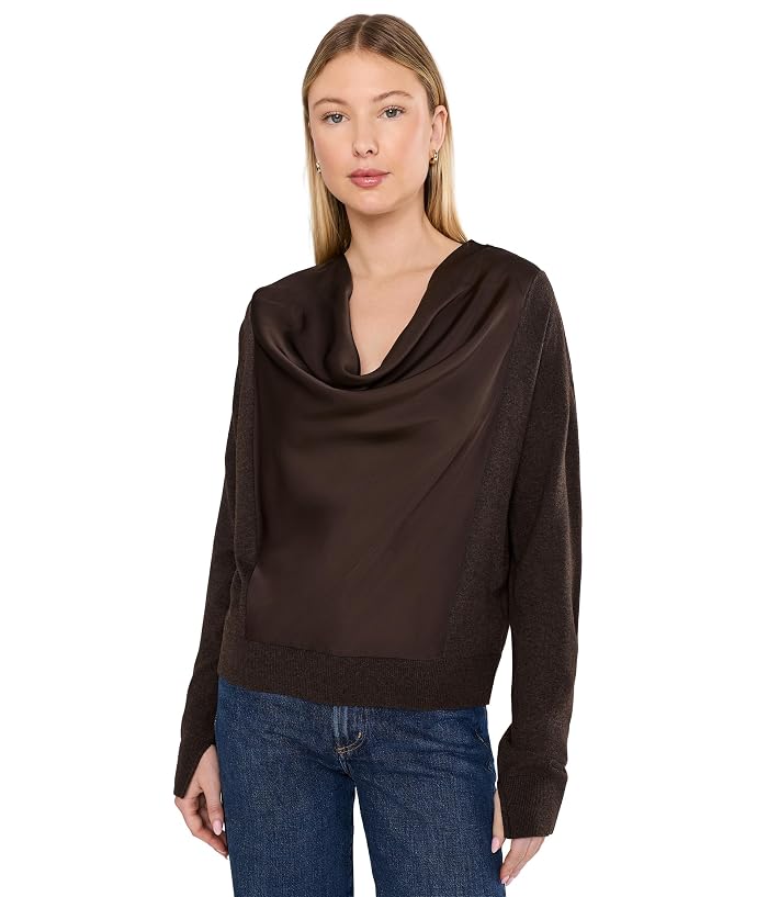 Liverpool Los Angeles Long Sleeve Drap Neck Woven Sweater Hybrid