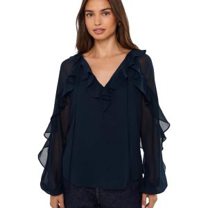 Lauren Ralph Lauren Ruffle-Trim Crinkle Georgette Blouse
