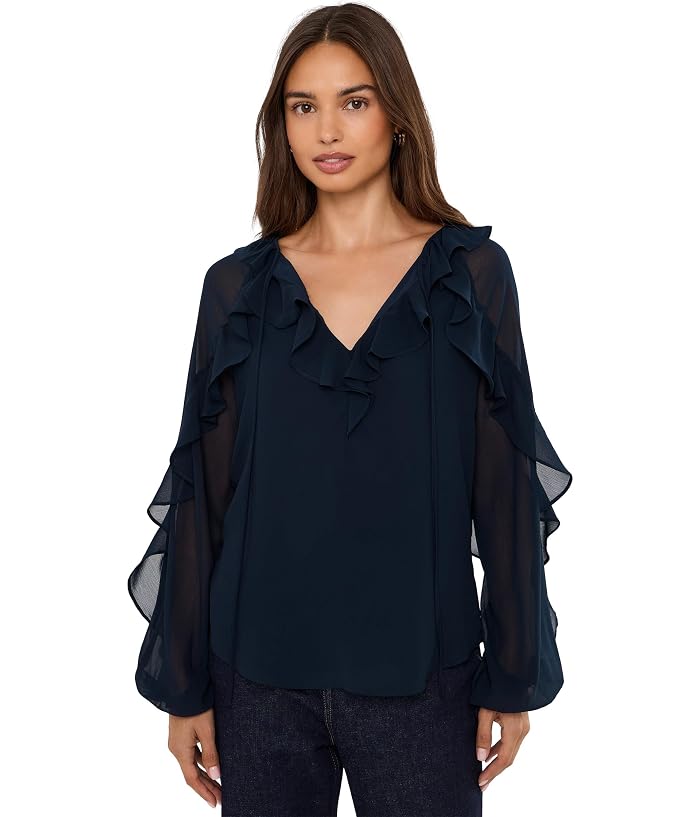 Lauren Ralph Lauren Ruffle-Trim Crinkle Georgette Blouse