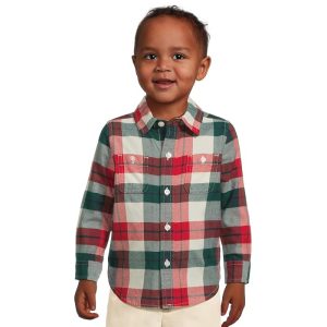 Janie and Jack Plaid Twill Button Down Shirt (Infant)