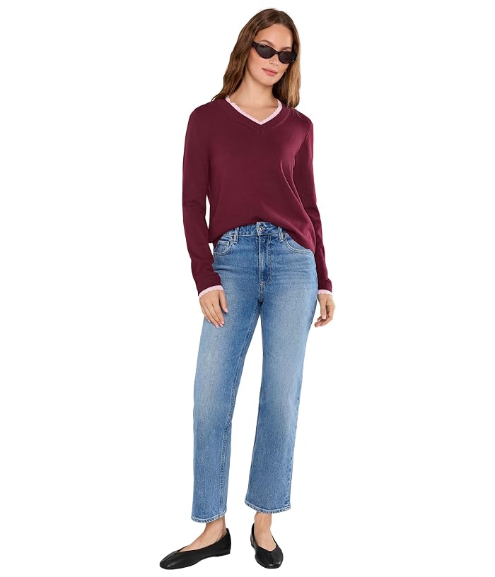 CeCe Layered Scallop Trim Long Sleeve V-Neck - Image 2
