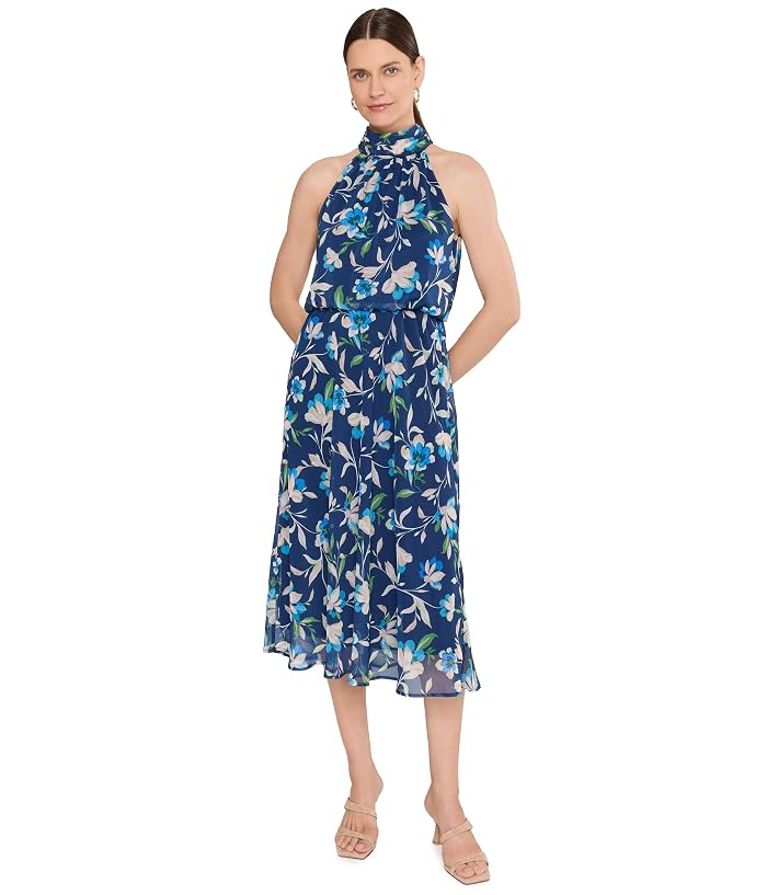 Adrianna Papell Halter Chiffon Midi Dress - Image 2
