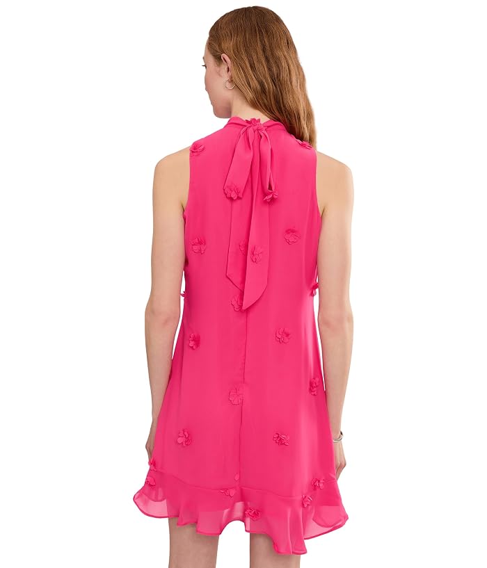 CeCe 3D Floral Applique Tie Neck Mini Dress - Image 4