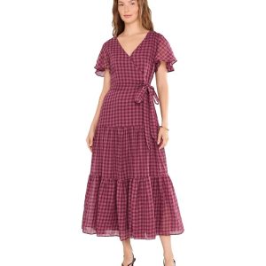 Vince Camuto Flutter Sleeve Surplice Midi with Side Ties
