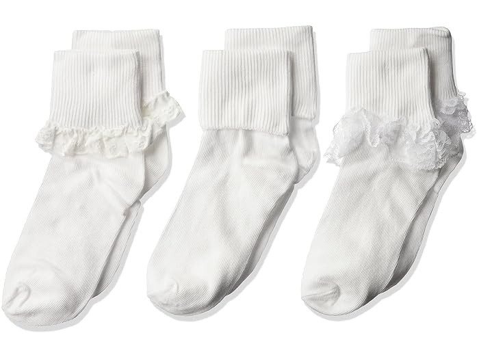 Jefferies Socks Big Eyelet Turn Cuff/Fancy Lace Girls Socks 3 Pack