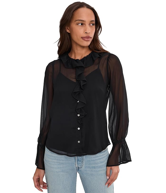 Liverpool Los Angeles Long Sleeve Ruffle Front Woven Shirt