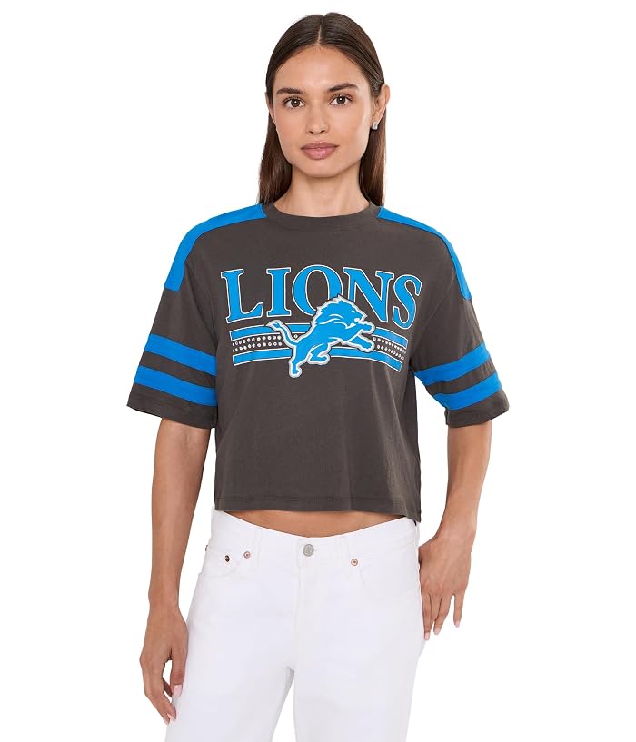 Junk Food Clothing NFL Detroit Lions Bling Striped Crop Tee