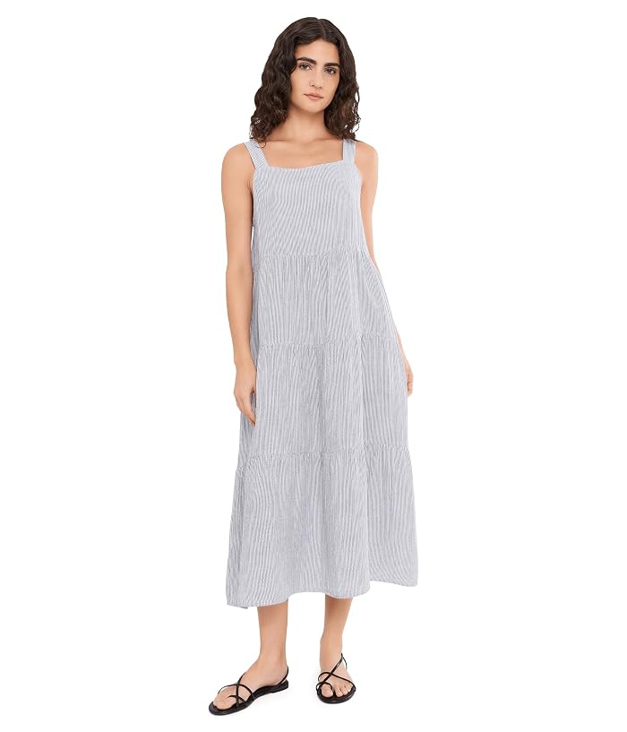 Eileen Fisher Striped Organic Cotton Gauze Tiered Dress