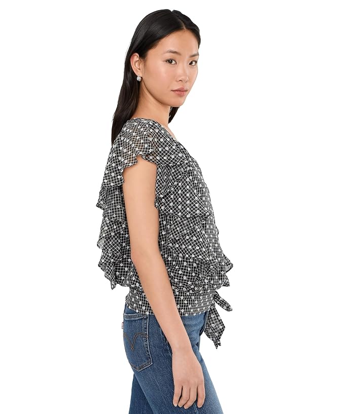 Liverpool Los Angeles Short Ruffle Sleeve Draped Front Woven Blouse - Image 3