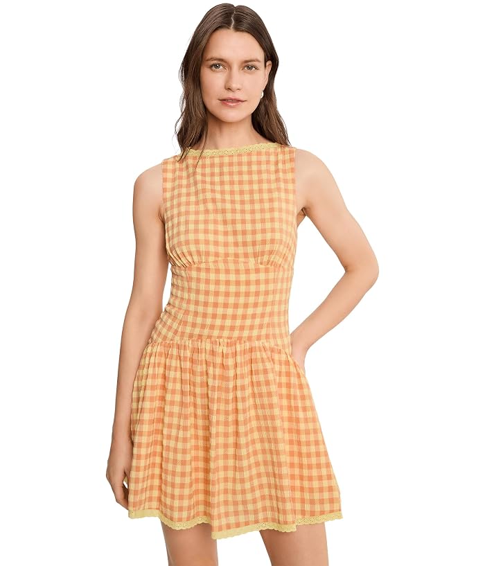 Avec Les Filles Smocked Gingham Cotton Mini Dress