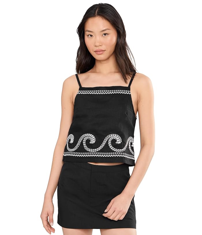 Blank NYC Embroidered Linen Crop Top in Black/White