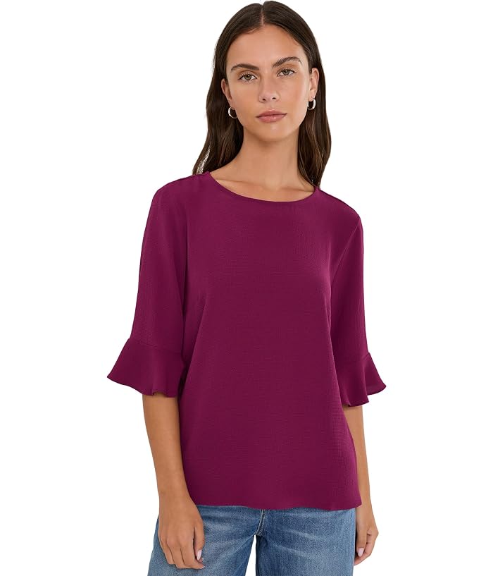 CeCe Short Sleeve Ruffle Cuff Crew Neck Blouse
