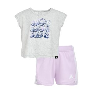 adidas Kids Back Pleated Heather Tee Mesh Shorts Set (Infant)