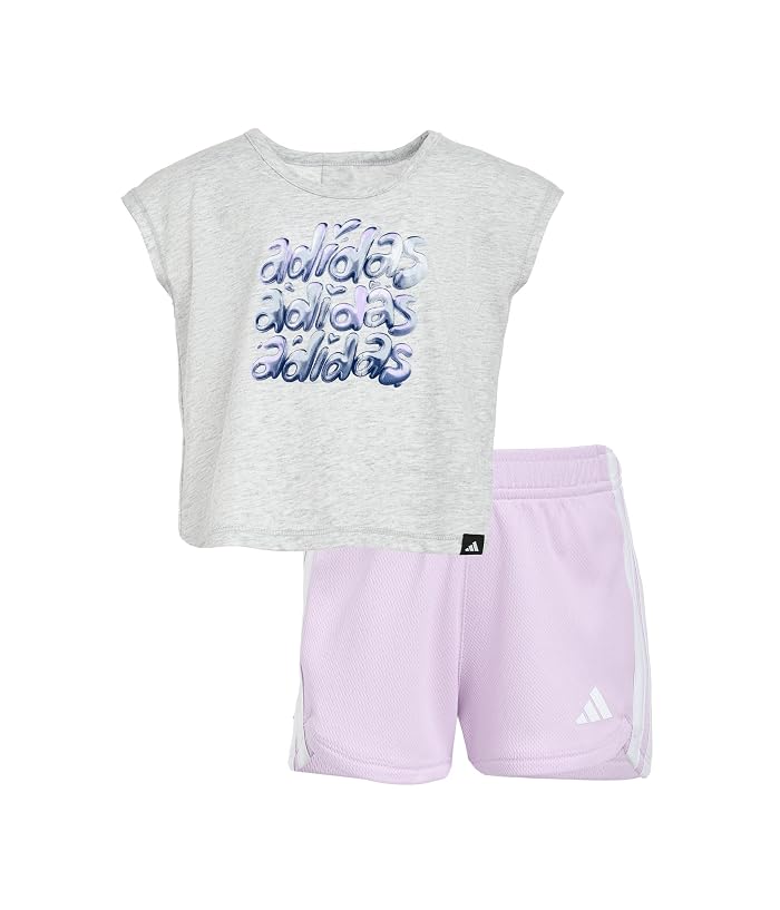 adidas Kids Back Pleated Heather Tee Mesh Shorts Set (Infant)
