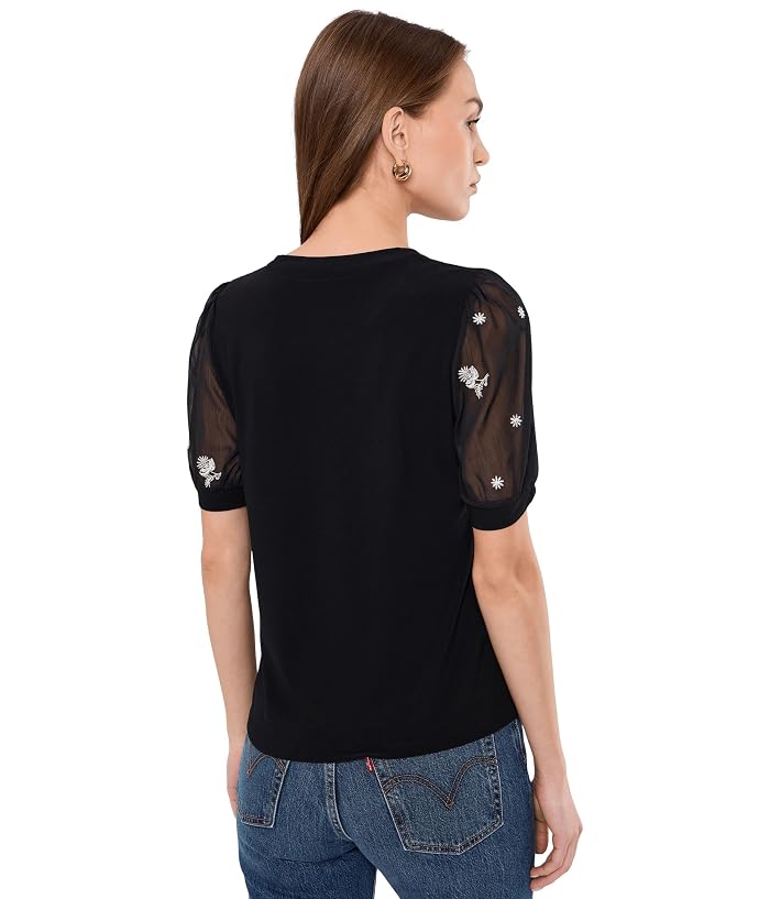 CeCe Puff Mixed Media Short Sleeve Knit Top - Image 4