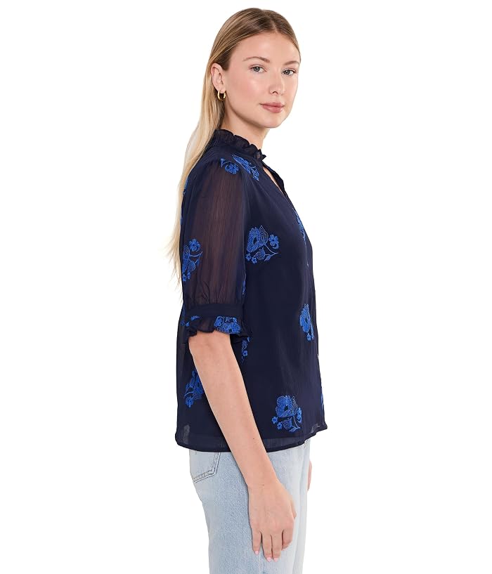 CeCe Ruffle V-Neck Elbow Sleeve Button-Down - Image 3